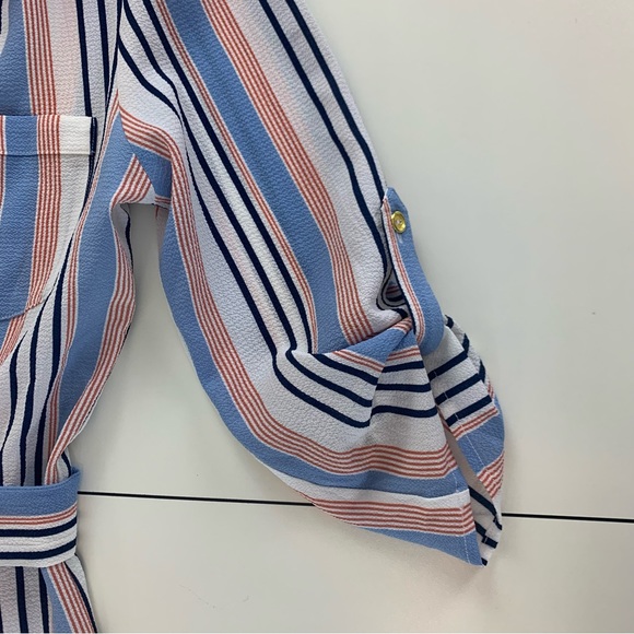 Urban Girl Women’s Belted Cargo Shirt Dress Tunic Mini Tie Waist Stripe Small - Picture 9 of 16